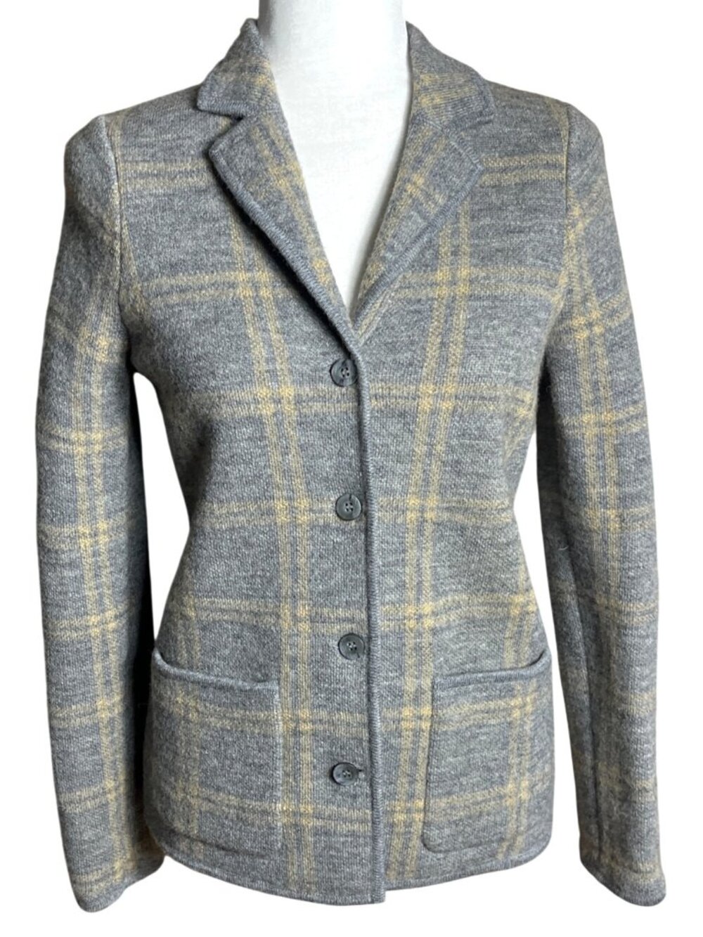 Vtg Rena Rowan Wool Cardigan Blazer Gray Preppy Capsule Layering Pockets Wom S